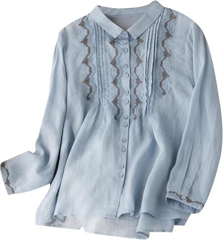 Women's Stand collar 3/4 Sleeve Button-up Tunic Blouse in Saudi Arabia