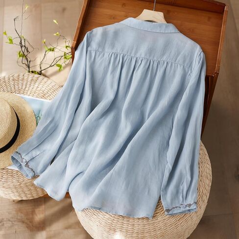 Women's Stand collar 3/4 Sleeve Button-up Tunic Blouse in Saudi Arabia