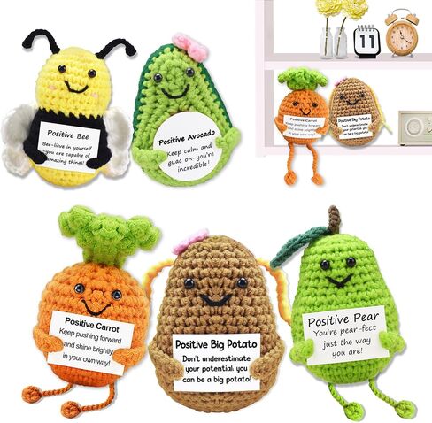 Emotional Support Crochet Set Crochet Animals Vegetables Positive Bee Pineapple Fries,Cute Present for Child Women Coworker Friend,Emotional Support Pack for Decor Desk Home Office(3PCS) in Kuwait