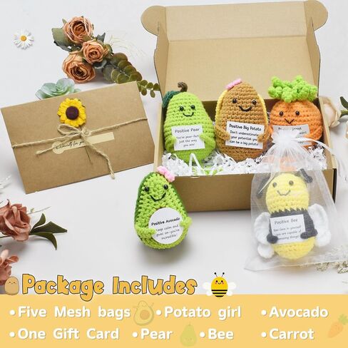 Emotional Support Crochet Set Crochet Animals Vegetables Positive Bee Pineapple Fries,Cute Present for Child Women Coworker Friend,Emotional Support Pack for Decor Desk Home Office(3PCS) in Kuwait