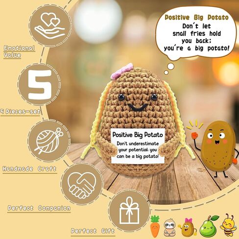 Emotional Support Crochet Set Crochet Animals Vegetables Positive Bee Pineapple Fries,Cute Present for Child Women Coworker Friend,Emotional Support Pack for Decor Desk Home Office(3PCS) in Kuwait