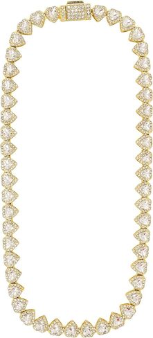 Luxurious Iced Out 10mm Ladies Heart Cluster Chains - Elegant Jewelry with Simulated Diamonds and Cubic Zirconia in Durable Alloy - in 14k Gold or Silver Tone Finish - Single Chain and Chains Combo in Saudi Arabia
