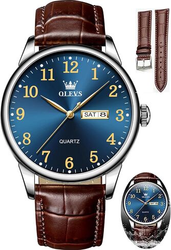 OLEVS Watch Men Mens Watches Watches for Men Leather Band Classic Brown Leather Watch Men, Analog Watch Men, Black Mens Leather Watch, Dress Waterproof Large Face Mens Watch,Relojes para Hombres Watch in Saudi Arabia