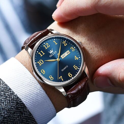 OLEVS Watch Men Mens Watches Watches for Men Leather Band Classic Brown Leather Watch Men, Analog Watch Men, Black Mens Leather Watch, Dress Waterproof Large Face Mens Watch,Relojes para Hombres Watch in Saudi Arabia