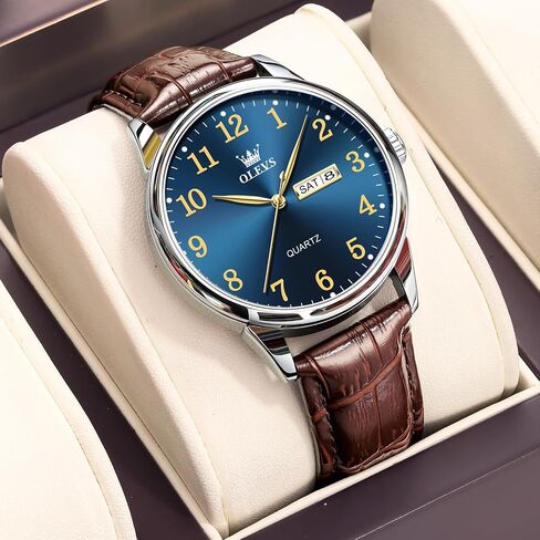 OLEVS Watch Men Mens Watches Watches for Men Leather Band Classic Brown Leather Watch Men, Analog Watch Men, Black Mens Leather Watch, Dress Waterproof Large Face Mens Watch,Relojes para Hombres Watch in Saudi Arabia
