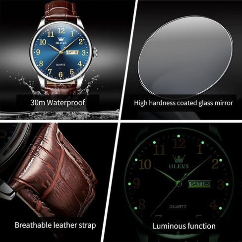 OLEVS Watch Men Mens Watches Watches for Men Leather Band Classic Brown Leather Watch Men, Analog Watch Men, Black Mens Leather Watch, Dress Waterproof Large Face Mens Watch,Relojes para Hombres Watch in Saudi Arabia
