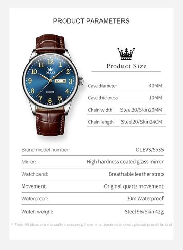 OLEVS Watch Men Mens Watches Watches for Men Leather Band Classic Brown Leather Watch Men, Analog Watch Men, Black Mens Leather Watch, Dress Waterproof Large Face Mens Watch,Relojes para Hombres Watch in Saudi Arabia