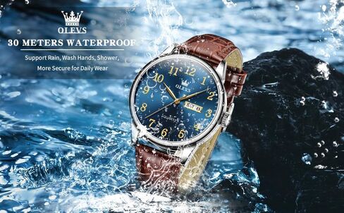 OLEVS Watch Men Mens Watches Watches for Men Leather Band Classic Brown Leather Watch Men, Analog Watch Men, Black Mens Leather Watch, Dress Waterproof Large Face Mens Watch,Relojes para Hombres Watch in Saudi Arabia
