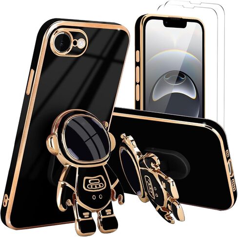 for iPhone 15 Pro Max Case, Cute 3D Astronaut Stand with [2 Screen Protector] [Camera Protection] Kickstand Shockproof Silicone Soft Cover for Apple iPhone 15 Pro Max Phone Case, Black in Kuwait