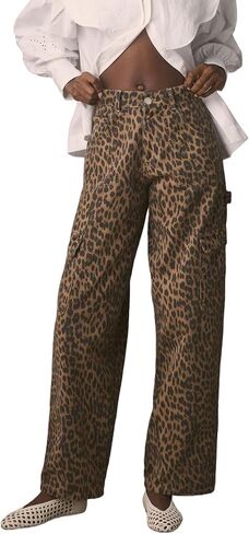 Kedera Leopard Carpenter Cargo Jeans Barrel Jeans for Women Wide Leg Denim Pants Y2k Baggy Boyfriend Jeans with Pockets in Saudi Arabia