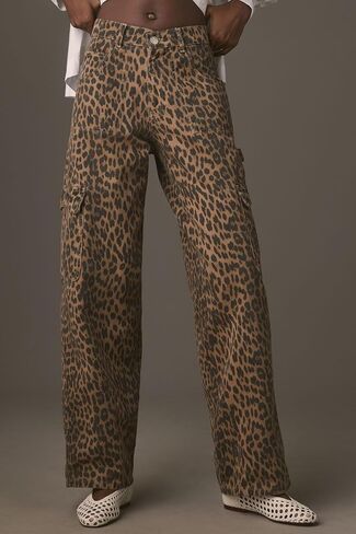 Kedera Leopard Carpenter Cargo Jeans Barrel Jeans for Women Wide Leg Denim Pants Y2k Baggy Boyfriend Jeans with Pockets in Saudi Arabia