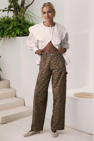 Kedera Leopard Carpenter Cargo Jeans Barrel Jeans for Women Wide Leg Denim Pants Y2k Baggy Boyfriend Jeans with Pockets in Saudi Arabia