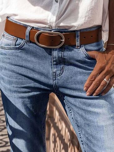 Flamingals Straight Leg Mid Waist Casual Roll Hem Denim Cropped Jeans Without Belt in Saudi Arabia