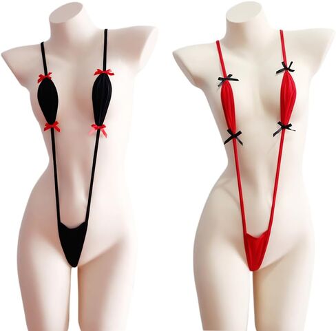 Set of 2 Women Sling Shots Bikini V-Neck Extreme Micro Monokini Swimsuit One Piece Swimwear Lingerie in Saudi Arabia