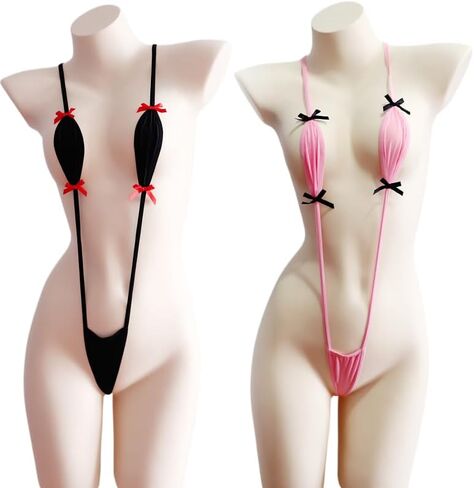 Set of 2 Women Sling Shots Bikini V-Neck Extreme Micro Monokini Swimsuit One Piece Swimwear Lingerie in Saudi Arabia