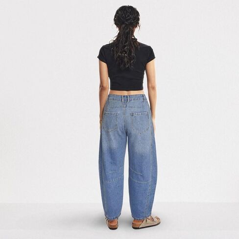 Barrel Jeans for Women Mid Rise Heart Printed Denim Ankle Pants Vintage Baggy Boyfriend Jeans in Kuwait