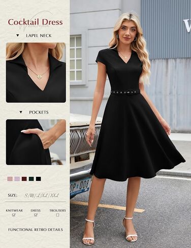 Wedtrend 1950's Vintage Dresses for Women Cocktail Dress with Belt Modest Church Dress Wedding Guest Dresses with Pockets in Kuwait