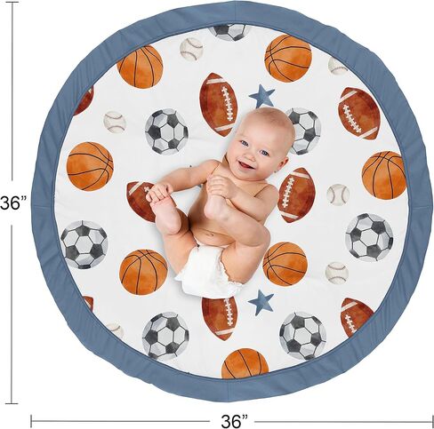 Sweet Jojo Designs Vintage Airplane Boy Baby Playmat Tummy Time الرضع لعب حصيرة - رمادي أصفر برتقالي أحمر أبيض وأزرق طائرات الهواء طائرة النقل الغيوم الشمس السماء طيار الطيران in Kuwait