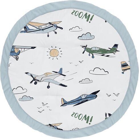 Sweet Jojo Designs Vintage Airplane Boy Baby Playmat Tummy Time Infant Play Mat - Grey Yellow Orange Red White and Blue Airplanes Air Plane Transportation Clouds Sun Sky Aviator Aviation in Saudi Arabia