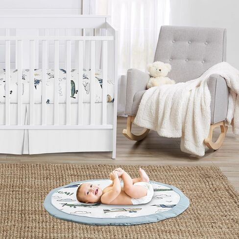 Sweet Jojo Designs Vintage Airplane Boy Baby Playmat Tummy Time Infant Play Mat - Grey Yellow Orange Red White and Blue Airplanes Air Plane Transportation Clouds Sun Sky Aviator Aviation in Saudi Arabia