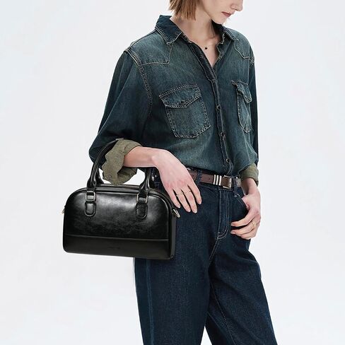 Vegan Leather Boston Bag For Women Vintage Top Handle Satchel Purse Hobo Shoulder Barrel Satchel Handbags in Saudi Arabia