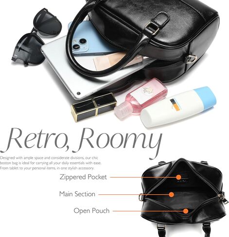Vegan Leather Boston Bag For Women Vintage Top Handle Satchel Purse Hobo Shoulder Barrel Satchel Handbags in Saudi Arabia