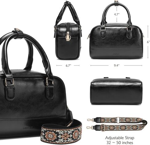 Vegan Leather Boston Bag For Women Vintage Top Handle Satchel Purse Hobo Shoulder Barrel Satchel Handbags in Saudi Arabia
