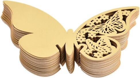 AKOAK Pearlized Paper Butterfly Table Number Place Card Name Card Wine Glass Cup Decoration Wall Decals Sticker for Wedding Party Favor Decor,50 Counts (Gold) in Kuwait