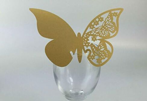 AKOAK Pearlized Paper Butterfly Table Number Place Card Name Card Wine Glass Cup Decoration Wall Decals Sticker for Wedding Party Favor Decor,50 Counts (Gold) in Kuwait
