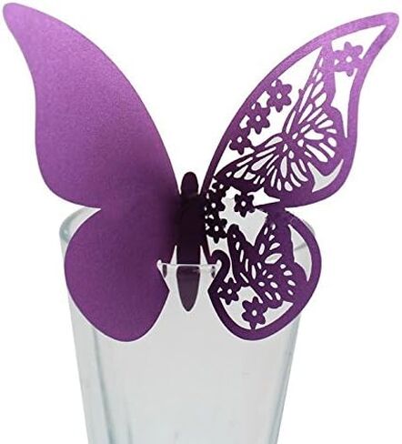 AKOAK Pearlized Paper Butterfly Table Number Place Card Name Card Wine Glass Cup Decoration Wall Decals Sticker for Wedding Party Favor Decor,50 Counts (Gold) in Kuwait