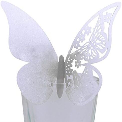 AKOAK Pearlized Paper Butterfly Table Number Place Card Name Card Wine Glass Cup Decoration Wall Decals Sticker for Wedding Party Favor Decor,50 Counts (Gold) in Kuwait