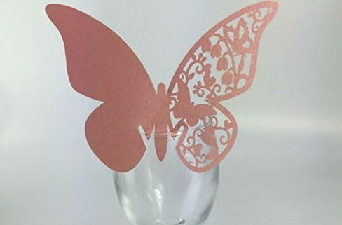 AKOAK Pearlized Paper Butterfly Table Number Place Card Name Card Wine Glass Cup Decoration Wall Decals Sticker for Wedding Party Favor Decor,50 Counts (Gold) in Kuwait