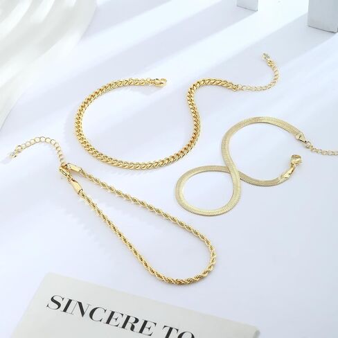 Gold Anklets for Women Waterproof 14k Gold Plated Cuban Link Anklets Non Tarnish Rope Herringbone Ankle Chain Summer Beach Jewelry Gifts for Women in Kuwait