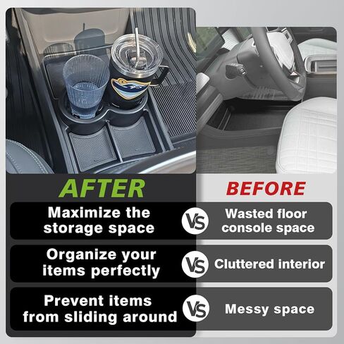 BestEvMod Gen 2 Lower Center Console Organizer Tray Compatible with Rivian R1T R1S 2025 Gen 2 Fit 32oz Bottle Interior Accessories ABS Material with PVC Trim Floor Console Storage (Black) in Saudi Arabia
