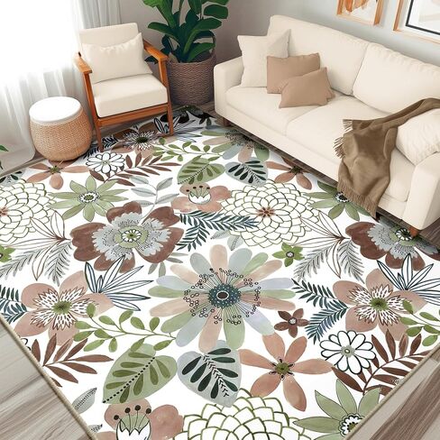 Boho Floral Area Rug 8x10 ، سجاد غرفة معيشة غير قابلة للغسل ، سجادة مقاومة للمياه منخفضة البليون لغرفة النوم ، المطبخ ، والمدخل ، 8x10 ، وردي in Kuwait