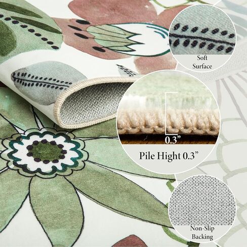 Boho Floral Area Rug 8x10 ، سجاد غرفة معيشة غير قابلة للغسل ، سجادة مقاومة للمياه منخفضة البليون لغرفة النوم ، المطبخ ، والمدخل ، 8x10 ، وردي in Kuwait