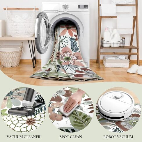 Boho Floral Area Rug 8x10 ، سجاد غرفة معيشة غير قابلة للغسل ، سجادة مقاومة للمياه منخفضة البليون لغرفة النوم ، المطبخ ، والمدخل ، 8x10 ، وردي in Kuwait