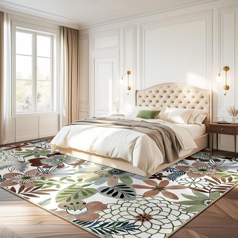 Boho Floral Area Rug 8x10 ، سجاد غرفة معيشة غير قابلة للغسل ، سجادة مقاومة للمياه منخفضة البليون لغرفة النوم ، المطبخ ، والمدخل ، 8x10 ، وردي in Kuwait