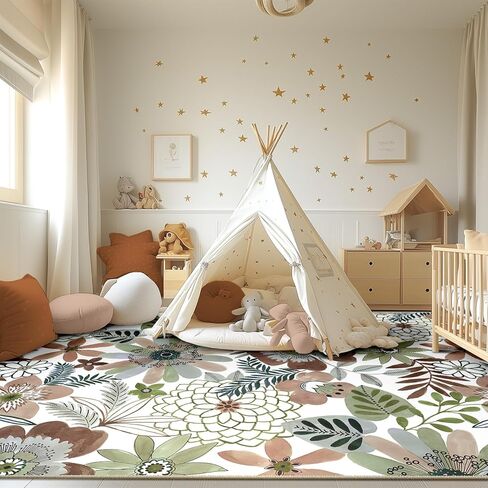 Boho Floral Area Rug 8x10 ، سجاد غرفة معيشة غير قابلة للغسل ، سجادة مقاومة للمياه منخفضة البليون لغرفة النوم ، المطبخ ، والمدخل ، 8x10 ، وردي in Kuwait