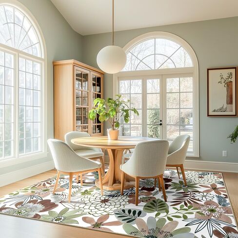 Boho Floral Area Rug 8x10 ، سجاد غرفة معيشة غير قابلة للغسل ، سجادة مقاومة للمياه منخفضة البليون لغرفة النوم ، المطبخ ، والمدخل ، 8x10 ، وردي in Kuwait