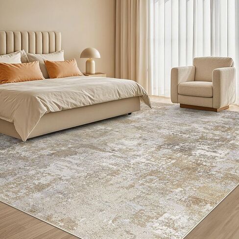 Tortania Washable 9x12 Area Rug for Living Room: Modern Abstract Neutral Large Soft Thin Rugs - Non Slip Indoor Carpet for Bedroom Dining Room Office Nursery Home Floor Decoration - Brown Grey in Saudi Arabia