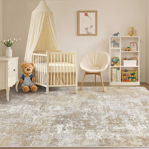 Tortania Washable 9x12 Area Rug for Living Room: Modern Abstract Neutral Large Soft Thin Rugs - Non Slip Indoor Carpet for Bedroom Dining Room Office Nursery Home Floor Decoration - Brown Grey in Saudi Arabia