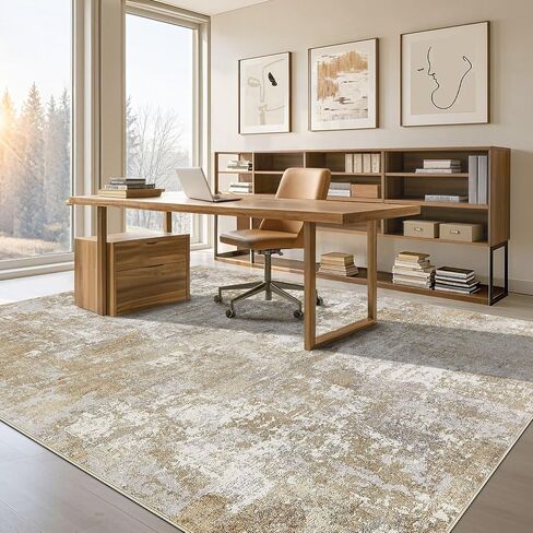 Tortania Washable 9x12 Area Rug for Living Room: Modern Abstract Neutral Large Soft Thin Rugs - Non Slip Indoor Carpet for Bedroom Dining Room Office Nursery Home Floor Decoration - Brown Grey in Saudi Arabia