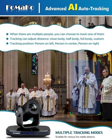 FoMaKo NDI PTZ Camera HDMI 1080P60 AI Auto-Tracking PTZ Camera 20X Optical Zoom, USB3.0 Type-C 3G-SDI HDMI PTZ Camera for Church Worship Education Conference Events, KN20 NDI Camera in Kuwait