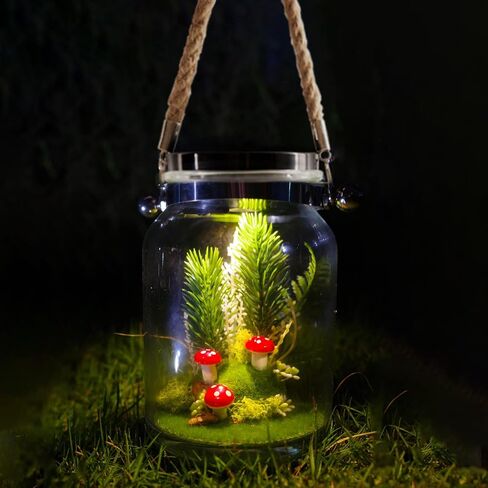 شمسي ماسون الجرار ديكور ، ماسون جرة ضوء الليل مع Micro Mushroom Flazroom Moss ، Solar Lights Decor in Saudi Arabia