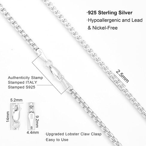 Nometo Solid 925 Sterling Silver Box Chain chain chain class clasp clasp chain for Men Silver Necklace chain for Women 16/18/20/22/24/26/30 Inches in Kuwait