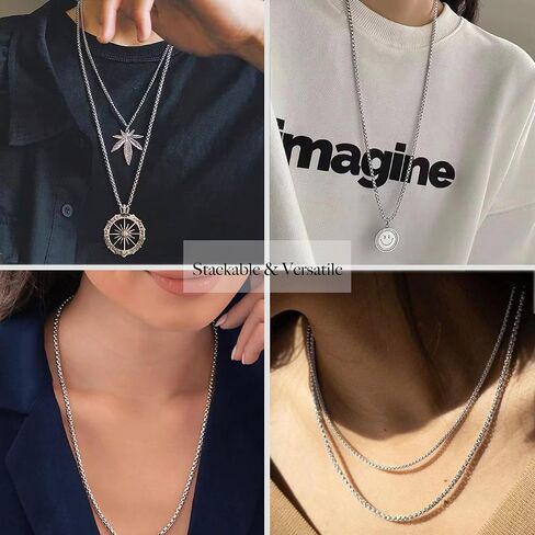 Nometo Solid 925 Sterling Silver Box Chain chain chain class clasp clasp chain for Men Silver Necklace chain for Women 16/18/20/22/24/26/30 Inches in Kuwait