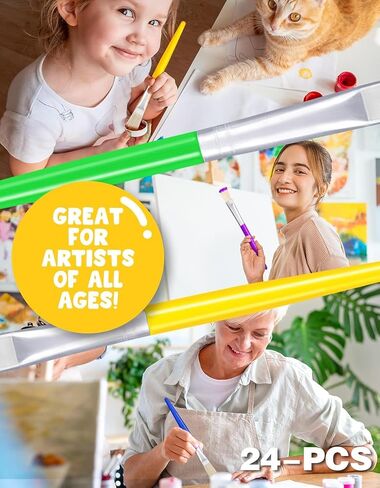 24 Pcs Joyooss Paint Brushes for Kids, Round/Flat Kids Paint Brushes Toddler Paint Brushes Paintbrushes Kids, Art Paint Brushes Kid Paint Brushes Paint Brushes Kids for Paint Brushes for Toddlers 1-3 in Saudi Arabia