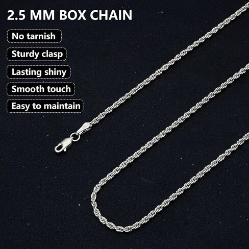 Nometo Solid 925 Sterling Silver Box Chain chain chain class clasp clasp chain for Men Silver Necklace chain for Women 16/18/20/22/24/26/30 Inches in Kuwait