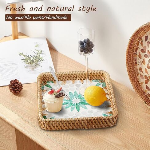 Rattan Rectangular Valet Tray-Rustic Decorative Desktop Vanity Trays,Organized Nightstand Pallet for Men- EDC Catchall Tray for Keys,Watch,Wallet,Jewelry-Modern Bedside Caddy in Saudi Arabia